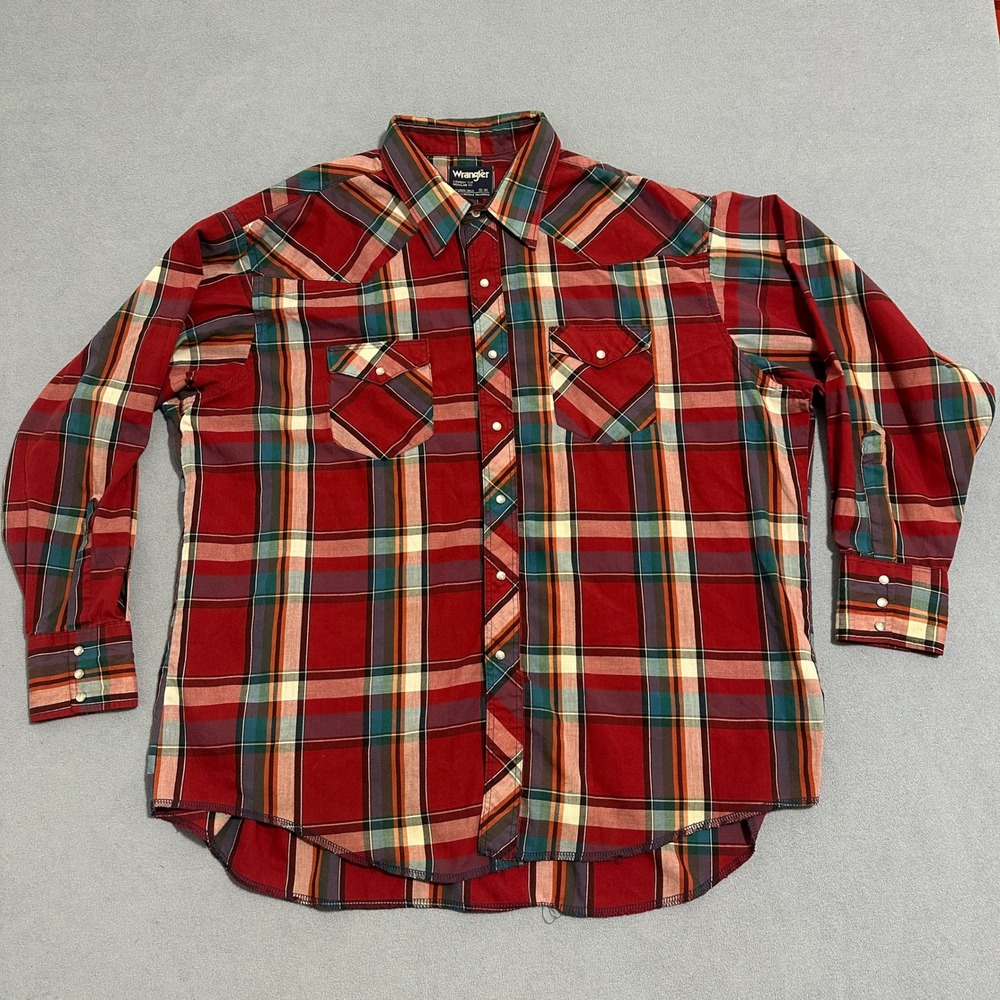 Wrangler Cowboy Cut Plaid Snap Western Shirt Regular Fit Red Men (XXL-3XL) 19-35